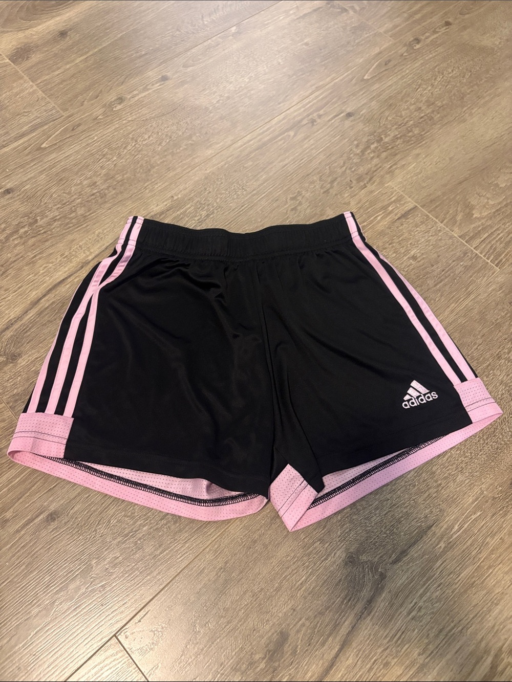 adidas Black Athletic Shorts with Pink Trim and Stripes